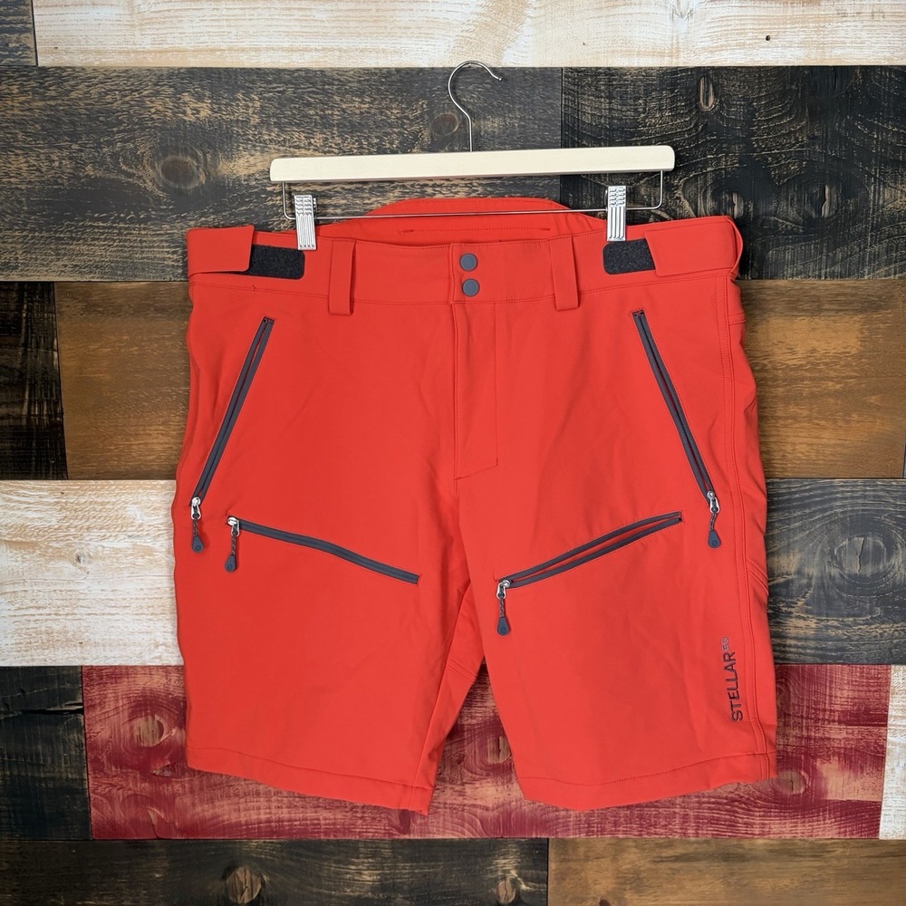 Stellar Equipment Men's XL Orange Softshell Outdoor Hiking Cargo Shorts
